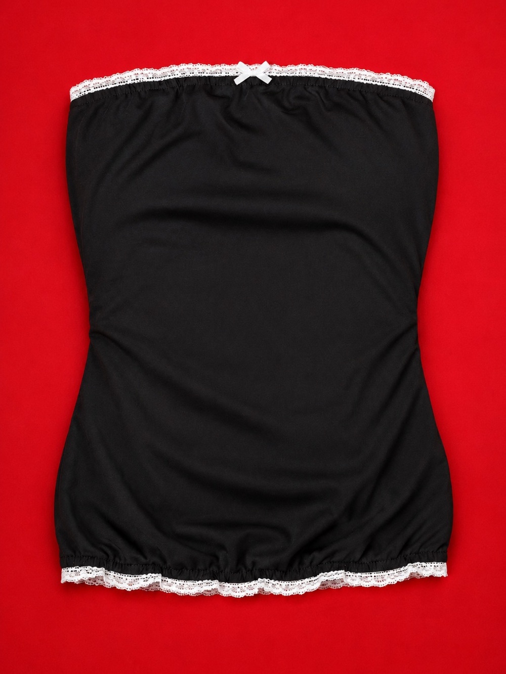 Black Strapless Tube romper with White Lace Trim